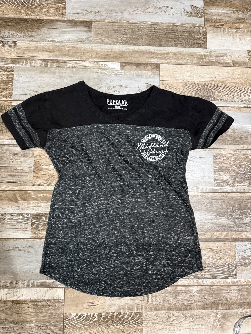 Popular Basics Black and Charcoal Heather Short Sleeve Tee
